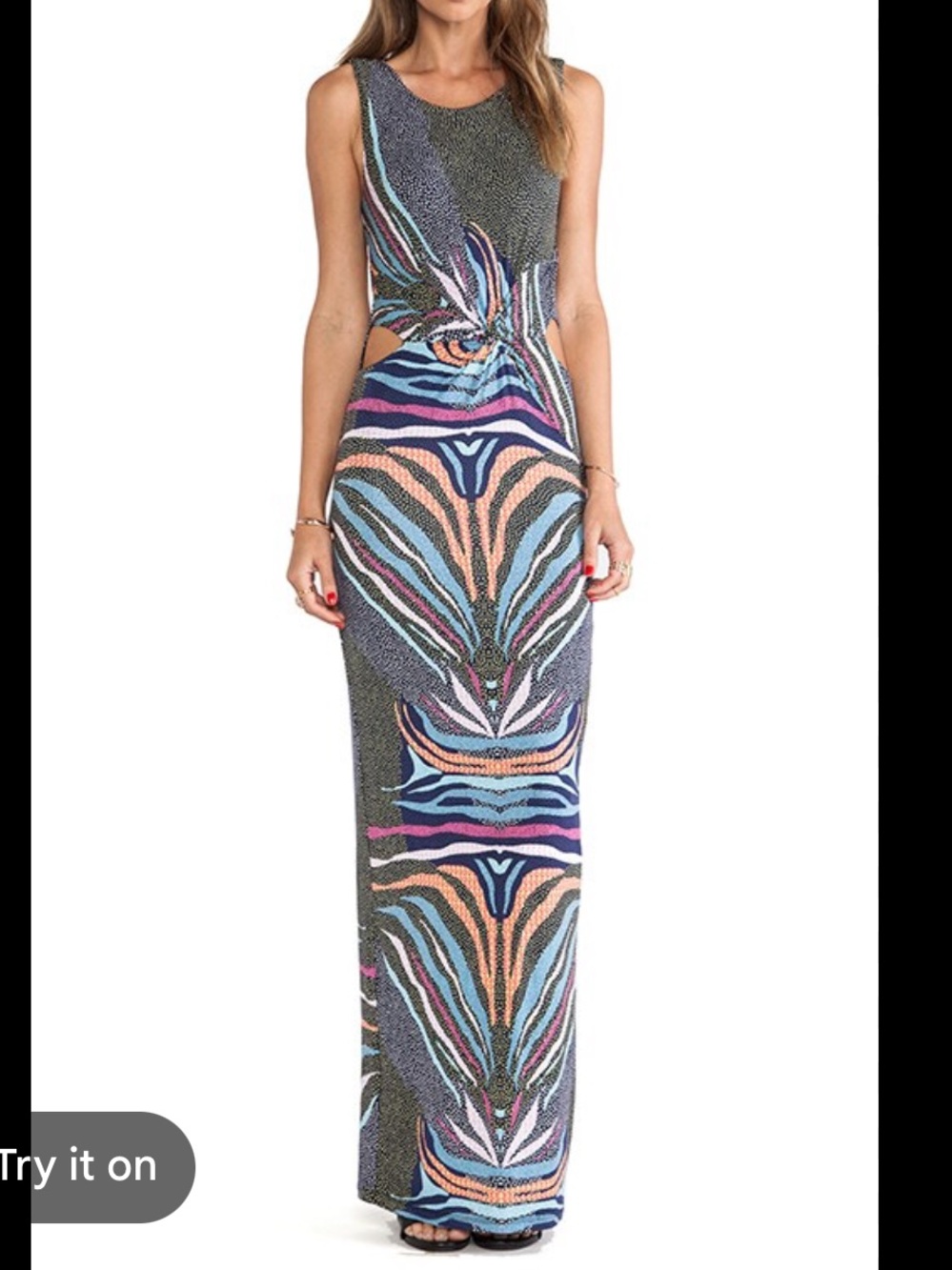 Mara Hoffman Abstract Print Bodycon Maxi Dress Size M Black Multicolor